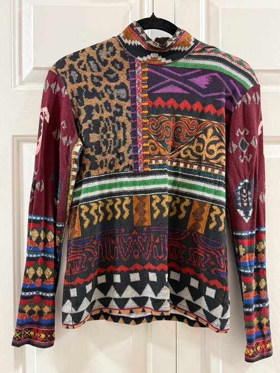 Etro Tops - Etro Mixed Print Mock Neck Knit Top IT 42 US 6 Made Italy Maximalist Stretch